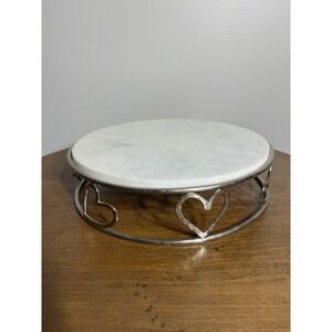 Michael Aram Heart Cake Stand, Silver With Marble Top